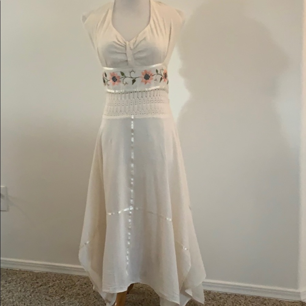 Cotton handkerchief- hem halter top maxi dress M